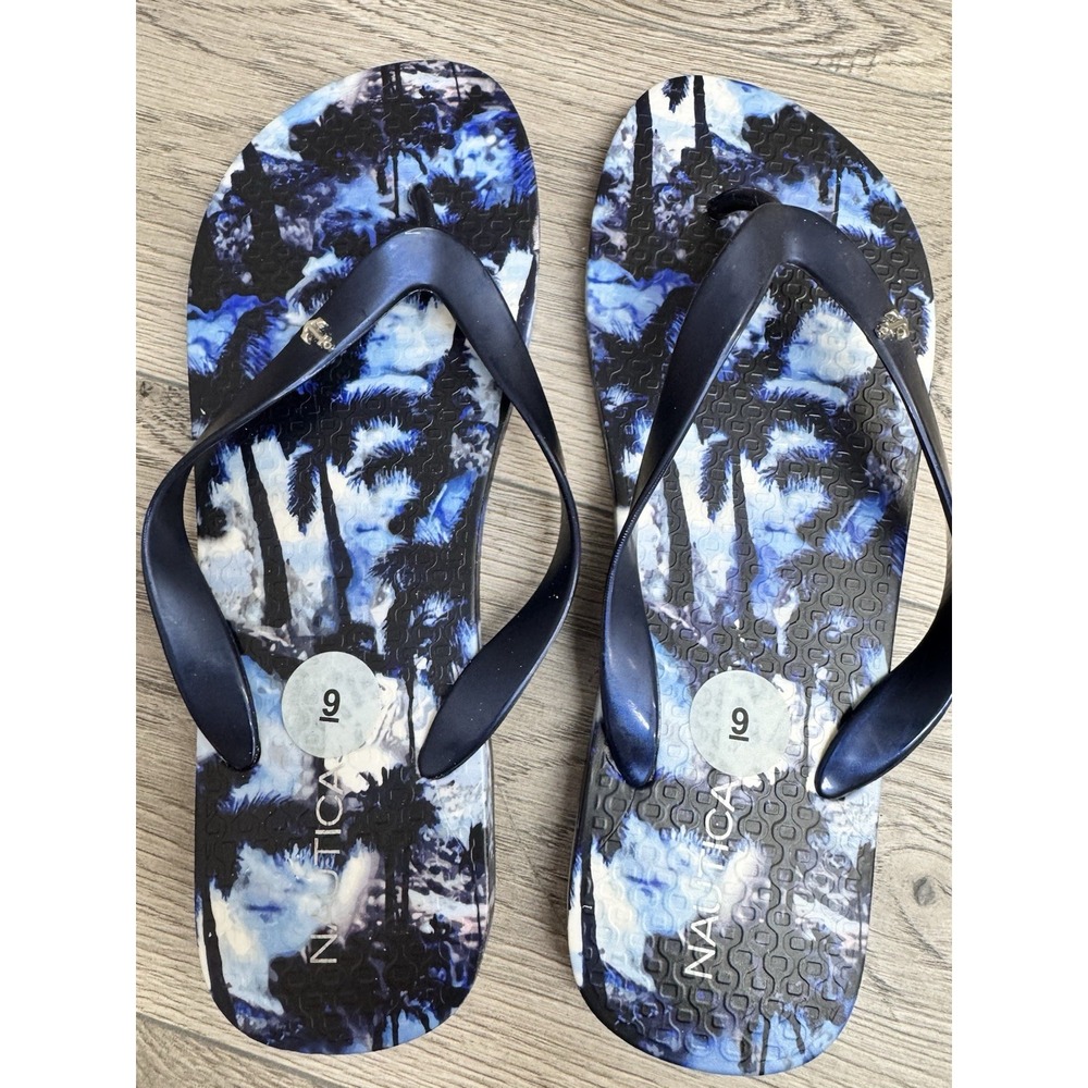 Nautica Women's Flip Flop Sandals Hawaiian Tropical Palm Trees Size 9